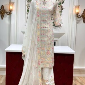 Pastel Embroidered Straight Suit Set with Dupatta